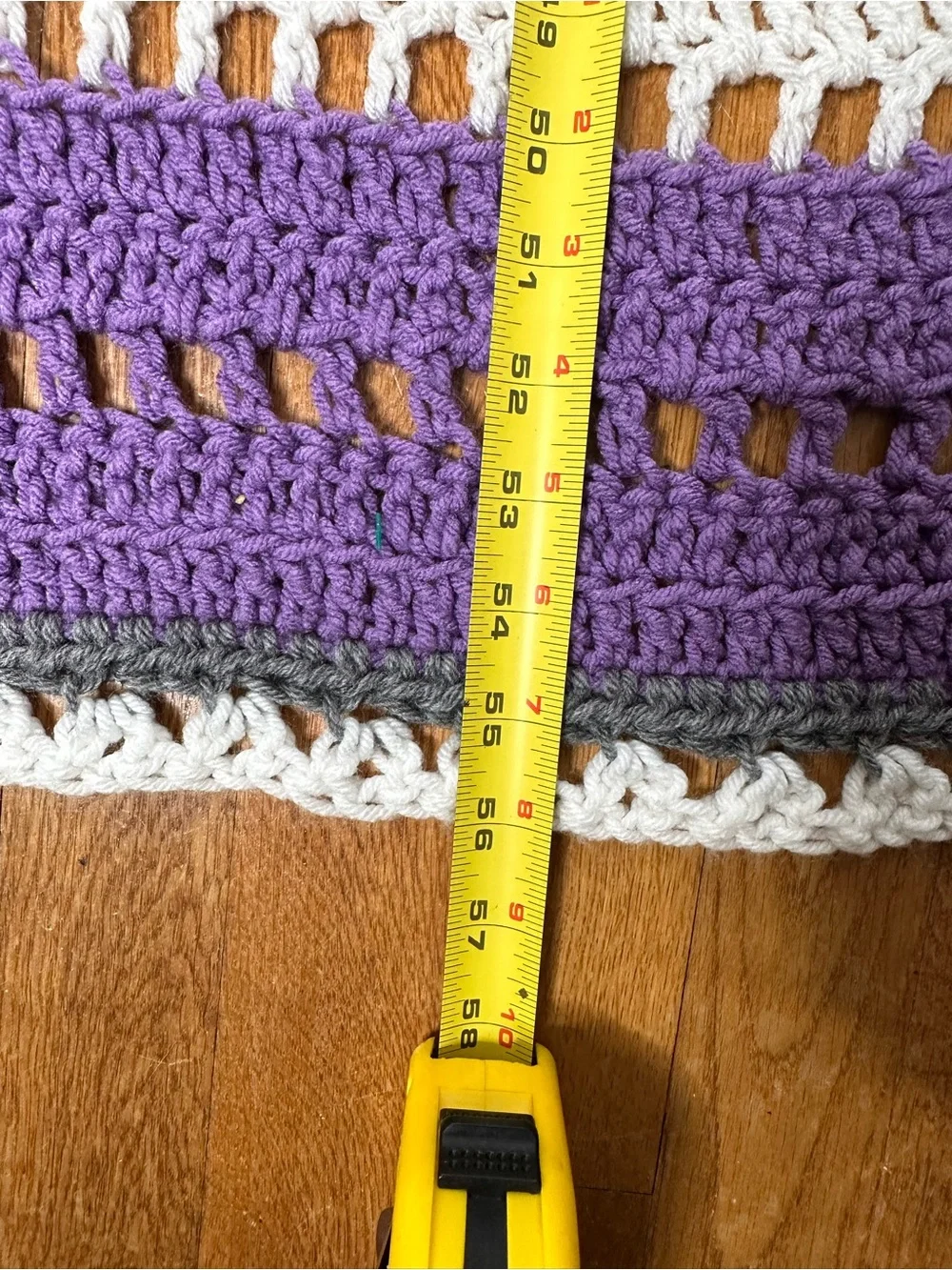 Handmade Crochet Throw Blanket in Purple, Gray, White 56x56